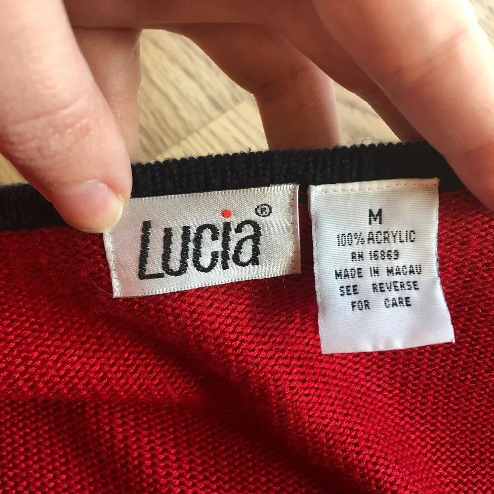 Vintage Lucia Red Argyle 2 Piece Set Top Full Zip Cardigan Medium